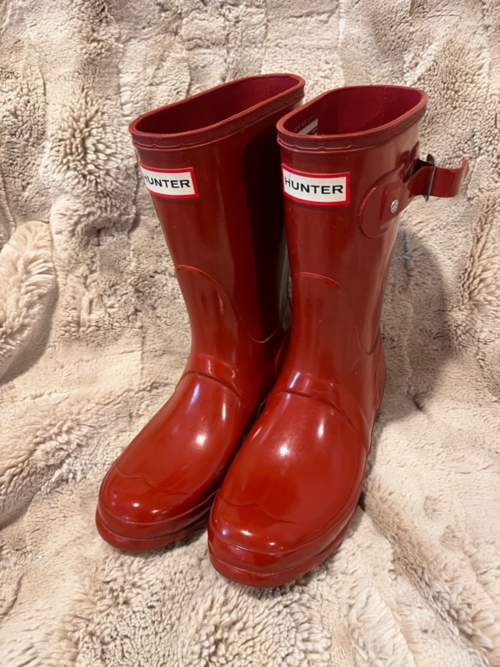 Hunter Original Gloss Short Rubber Rain Boots Brick Red Womens 6